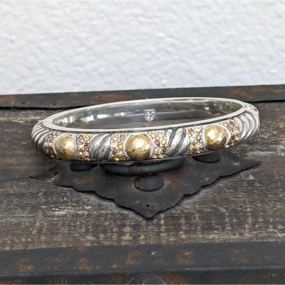 Brighton "Gold Magic" Hinged Bangle Bracelet Orange/Amber Crystal